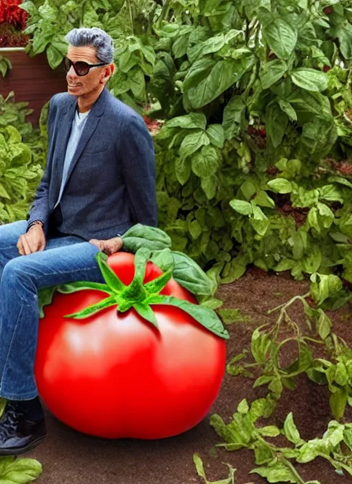 Prompt: jeff goldblum hiding in a giant tomato, inspired by davis jim