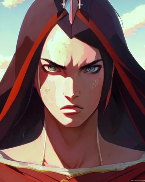 Image similar to azctec warrior, megan fox, detailed perfect face, exquisite details, fire magic, full view, by studio muti, greg rutkowski makoto shinkai takashi takeuchi studio ghibli