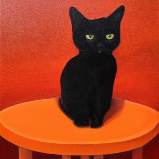 Image similar to oil painting of a black cat, orange background