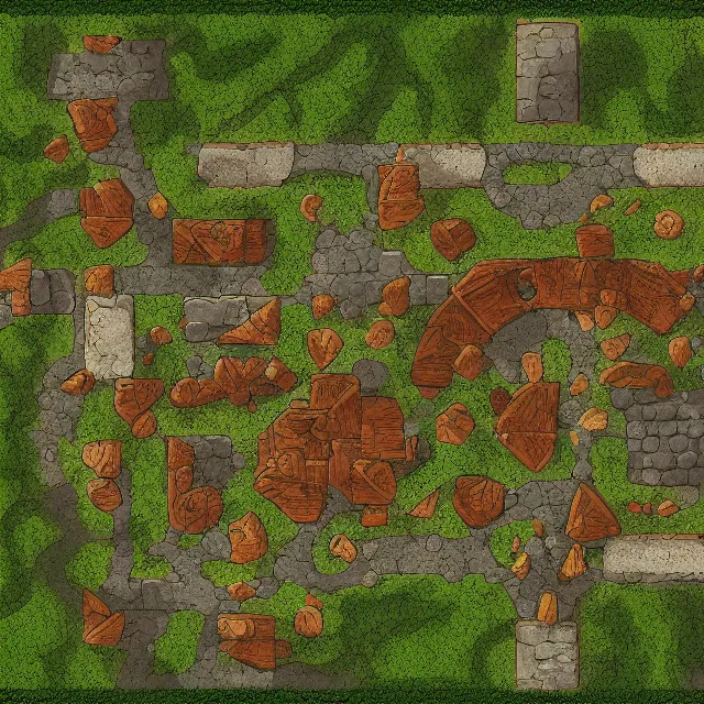Prompt: a top - down rpg battlemap of a crossroads in the forest, digital art, artstation hd, / r / battlemaps