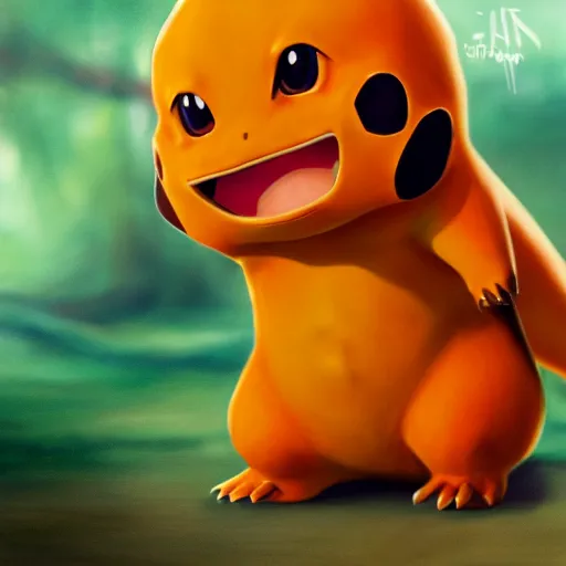 Image similar to highly realistic pokemon charmander, oil on canvas, intricate, portrait, 8 k highly professionally detailed, hdr, cgsociety