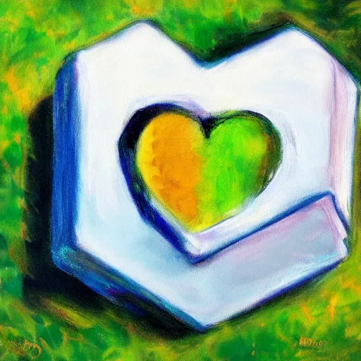 Image similar to beautiful impressionist painting of companion cube heart on side