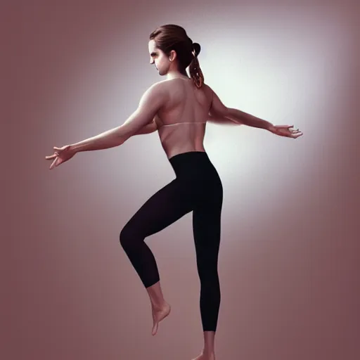 Image similar to Emma Watson in yoga pose, photo hyper realistic, full-body, ultra detailed, 4k, studio light, by Hajime Sorayama