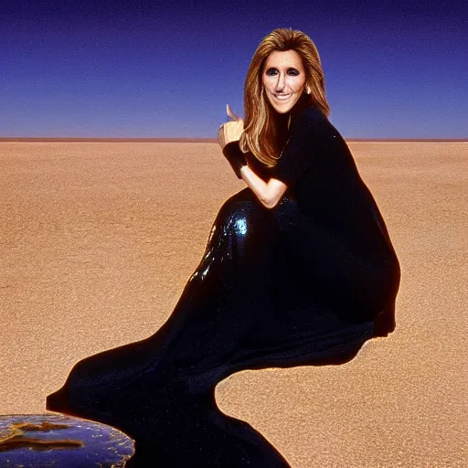 Image similar to celine dion becomes melted liquid mercury in the desert, sci fi from the 8 0's photography, 4 k ultradetailed