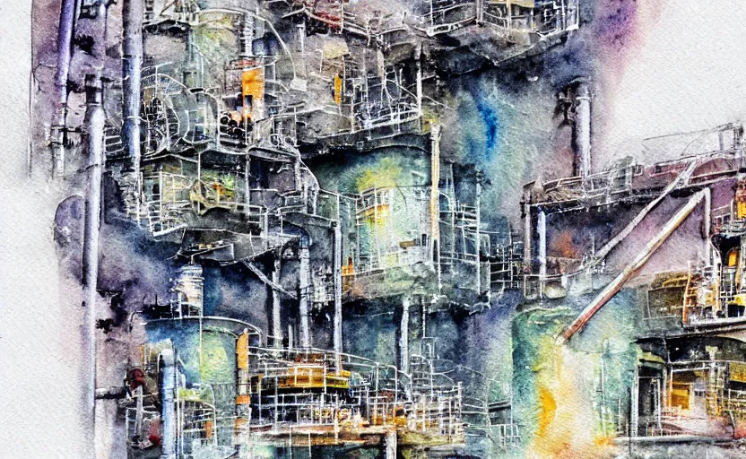 Prompt: Industrial complex Watercolor, highly detailded