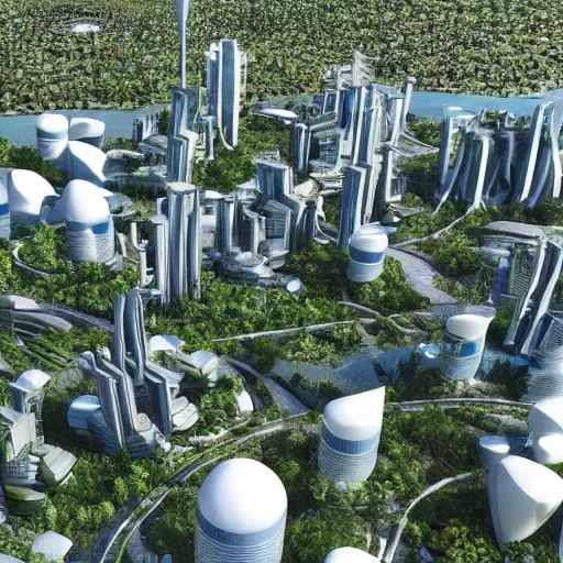 Image similar to scenic view of a futuristic modern utopian eco friendly city