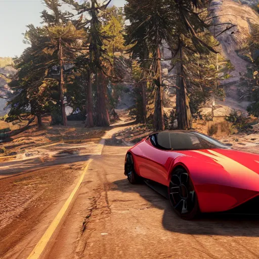 Image similar to futuristic sleek sports car in red dead redemption 2