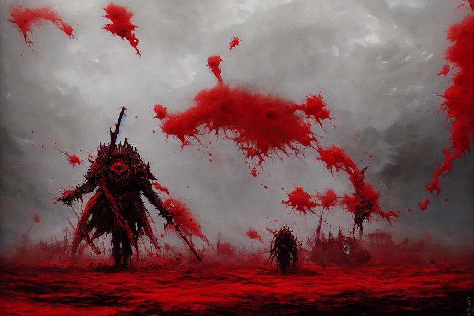 Prompt: the sea of blood and chaos demon, jakub rozalski.