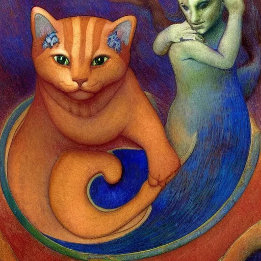 Prompt: masterpiece cloisonne cat sculpture, by annie swynnerton and diego rivera and nicholas roerich and jean delville and charlie bowater, symbolist, dramatic lighting, god rays, art brut, rich colors, smooth sharp focus, extremely detailed, adolf wolfli and ( donato giancola and bilibin )