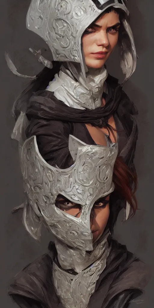 Prompt: portrait of one vigilante rogue thief, wearing domino mask, D&D, fantasy, highly detailed, beautiful face, realistic body structure, digital painting, artstation, smooth, sharp focus, illustration, art by artgerm and greg rutkowski and alphonse mucha