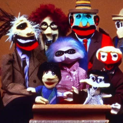 Prompt: tv footage of a puppets show from 8 0 s, lost media, vhs