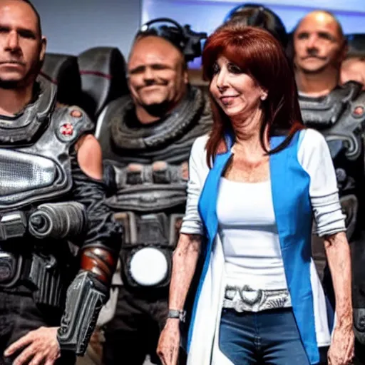 Prompt: Cristina Kirchner in the body of Marcus from Gears 5