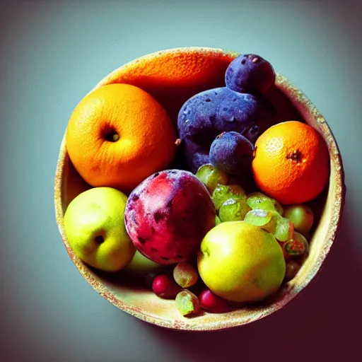 Image similar to fruits within [ bowl ]!!!, trending on artstation, cgsociety, [ overhead view ]!!, 4 k quality, intricately defined, professional photography, complexly detailed, polycount