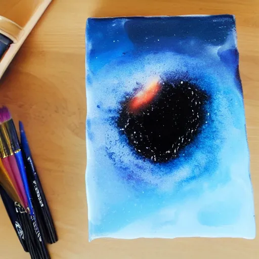 Image similar to An acrylic paint pour that looks similar to a black hole consuming a galaxy