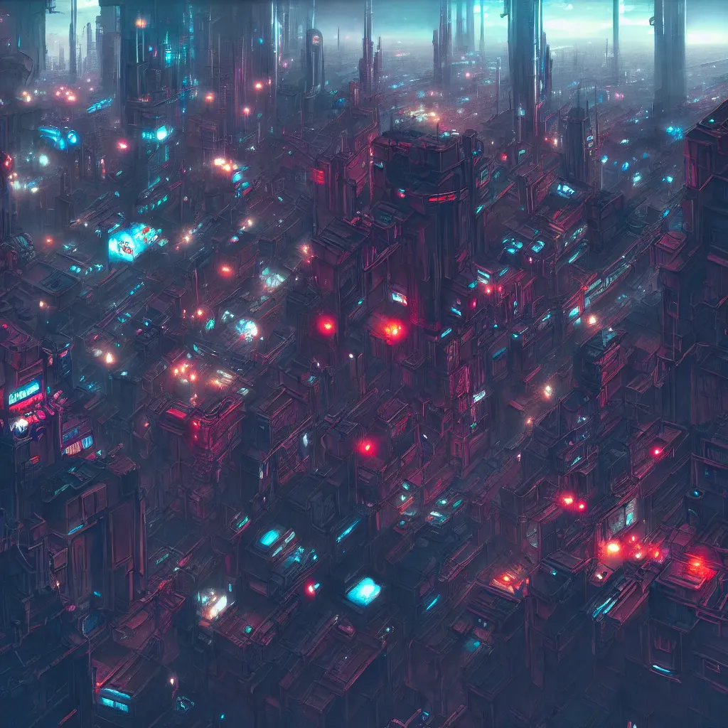 Image similar to looking down on the cyberpunk city from a battleship. cinematic scene, hyperdetailed, extra wide, marc simonetti on artstation.