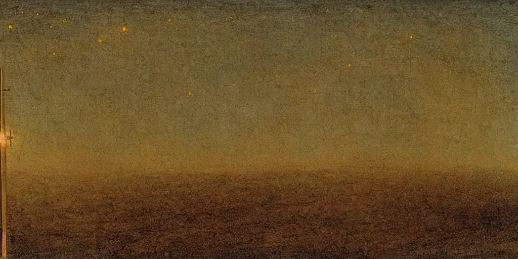 Image similar to A burning cross in the middle of the desert drawn by Caspar David Friedrich, dune, highly detailed, night, stars