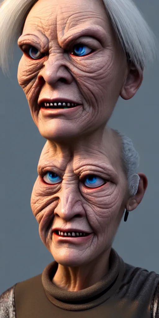 Image similar to photo close up face ugly granny cyborg, trending artstaition, unreal engine