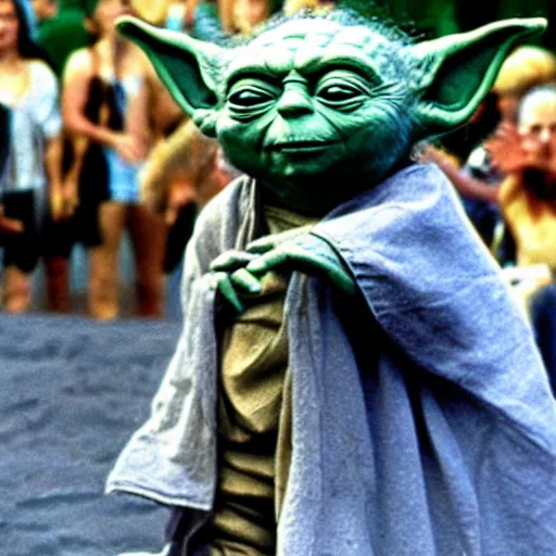 Image similar to yoda performing at woodstock