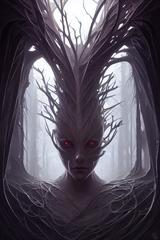 Image similar to professional concept art symmetrical portrait of a ominous floating!! organic terrifying!! species thing in a dark room by artgerm and greg rutkowski. an intricate, elegant, highly detailed digital painting, concept art, smooth, sharp focus, illustration, in the style of cam sykes.