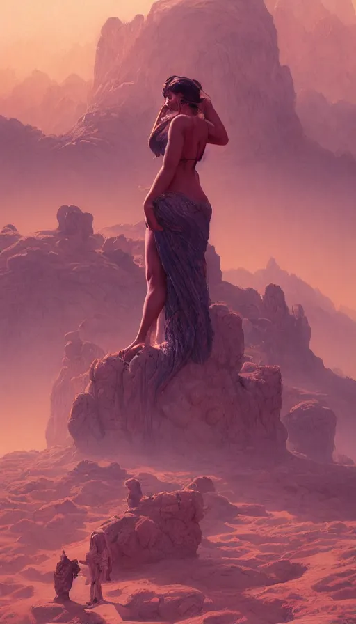 Prompt: giant stone monuments, human statues across the desert, neon, fibonacci, sweat drops, insane, pinup, intricate, highly detailed, digital painting, artstation, concept art, smooth, sharp focus, illustration, Unreal Engine 5, 8K, art by artgerm and greg rutkowski and alphonse mucha