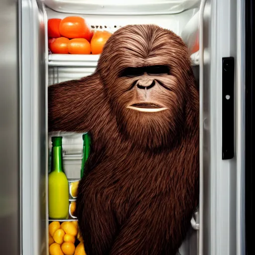 Image similar to bigfoot hiding inside a refrigerator