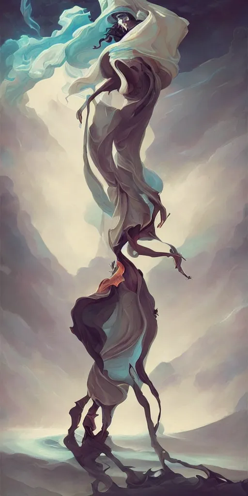 Image similar to the artwork of peter mohrbacher, flowing fabric robot prince