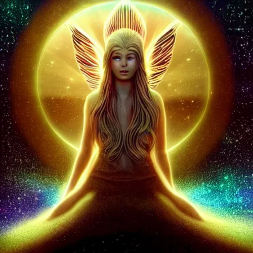 elven angel meditating in space, halo, light shafts, | Stable Diffusion ...
