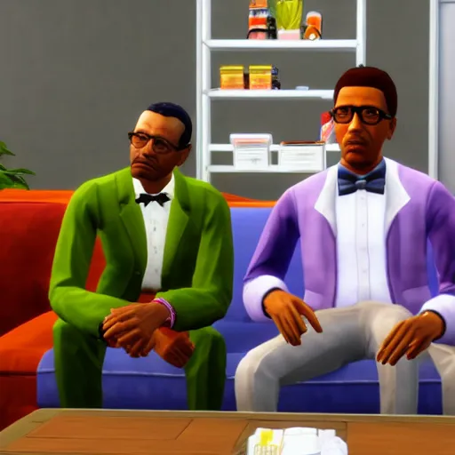 Image similar to gustavo fring selling meth in the sims 4, game screenshot, 4k