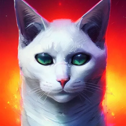 Image similar to detailed portrait of a cat, synthwave, retrowave, cyberpunk, illustration by Jordan Grimmer and Greg Rutkowski, trending on Artstation