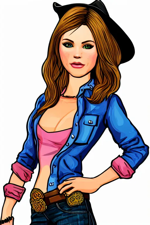 Prompt: full body, gtav illustration of a detailed cowgirl beautiful face