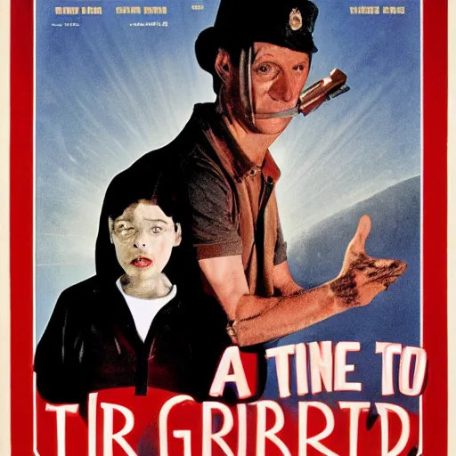 Image similar to a movie poster for the film ernest does a genocide