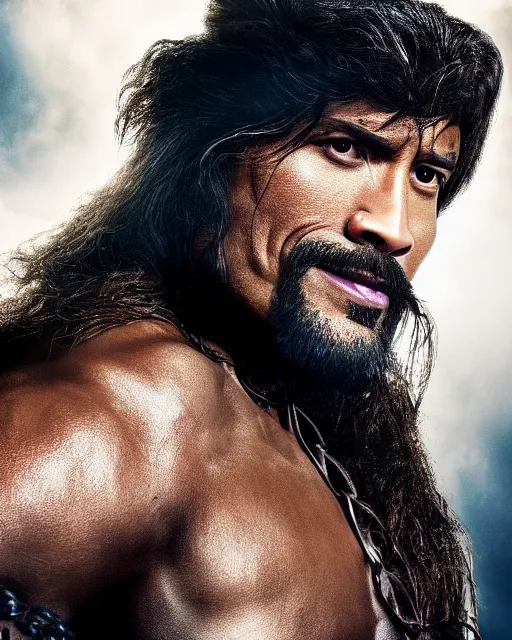 Image similar to Film still close-up shot of Dwayne Johnson as the Captain Hook from the movie Hook. Photographic, photography