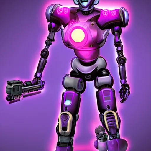 Prompt: robot bounty hunter, violet light