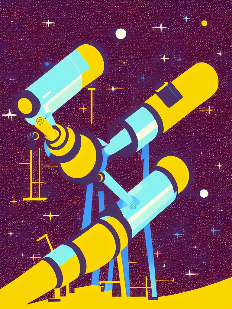 Image similar to editorial illustration scientific lab test tube telescope microscope spaceship, fine texture, dynamic composition, detailed, matte print, dynamic perspective, halftone texture, colorful modern, mads berg