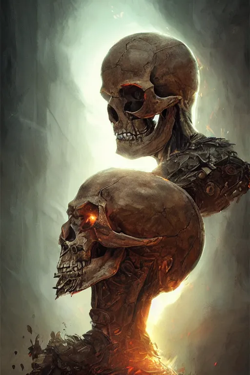 Prompt: skull god, close - up portrait, powerfull, intricate, elegant, volumetric lighting, scenery, digital painting, highly detailed, artstation, sharp focus, illustration, concept art, ruan jia, steve mccurry