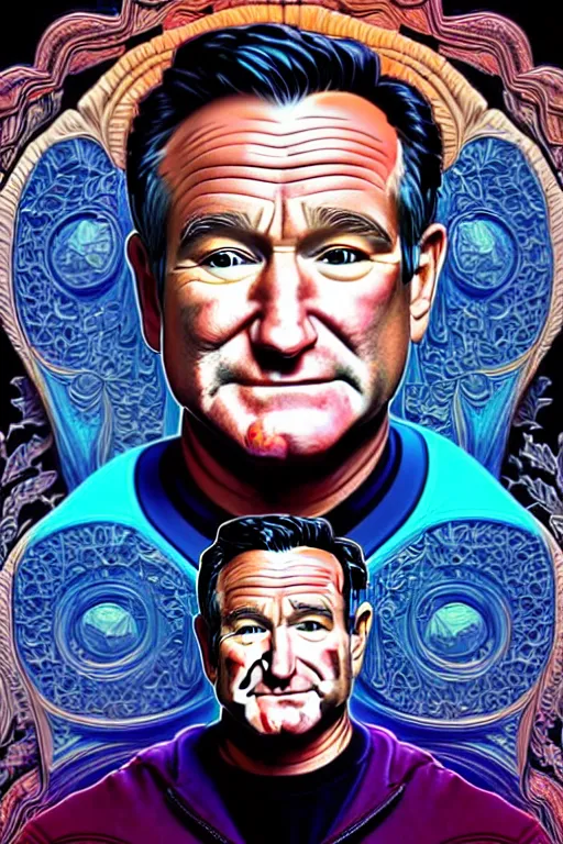 Image similar to robin williams portrait inspired by fast and furious, art deco, fantasy, intricate art deco leaf designs, elegant, highly detailed fractals, sharp focus, art by artgerm and beeple and greg rutkowski and wlop