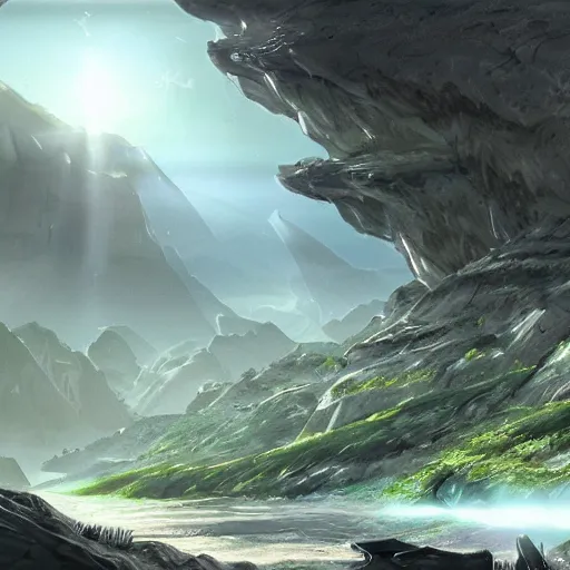 Image similar to a beautiful landscape on a halo ring :: Halo game concept art