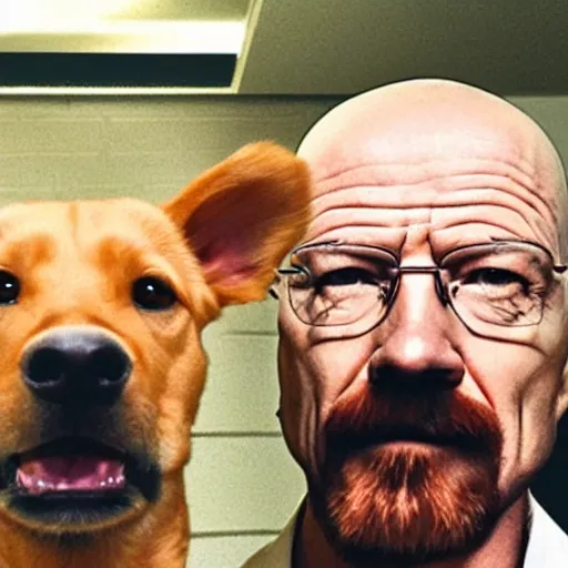 Image similar to Walter White with the dog filter, selfie, cute, snapchat, lighthearted, wholesome