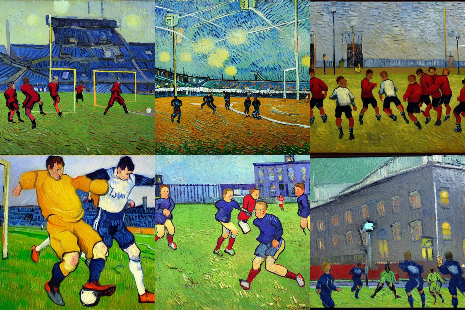 Image similar to football match, oil painting, van gogh style