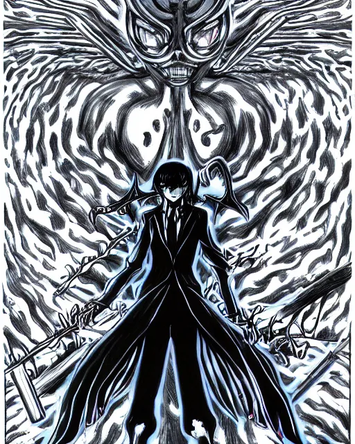 Prompt: shin megami tensei art of a demon called slenderman, art by kazuma kaneko, demonic compedium, digital drawing, high quality, highly detailed