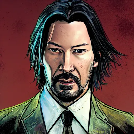 Image similar to keanu reevez in the art style of disco elysium