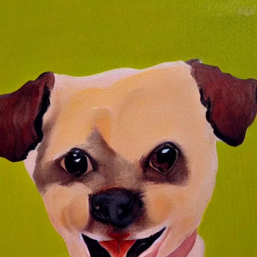 Prompt: an old painting of a sichon dog with short hair, happy with their tongue out