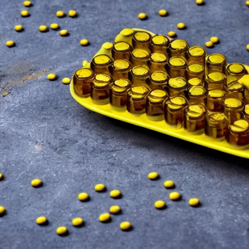 Image similar to yellow pills on a small plate