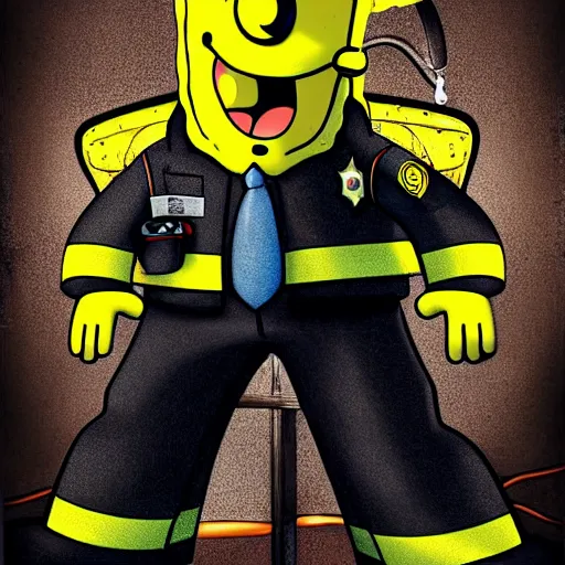 Prompt: portrait of spongebob as a firefighter, full body picture, wide angle view, cinematic, sci-fi, high definition details hyperrealistic, digital art, artstasion, deep depth of field