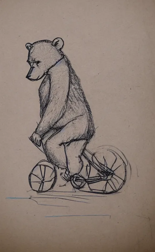 Image similar to sketch drawing of a bear riding a bicycle