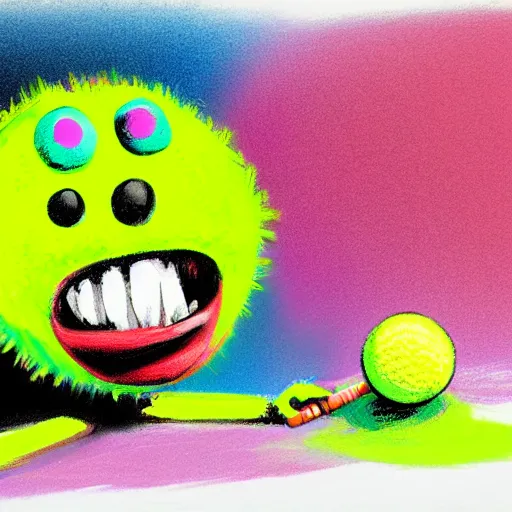 Image similar to a Paris Hilton tennis ball monster, tennis ball, chalk, digital art, fantasy, magic, trending on artstation, ultra detailed, professional illustration by Basil Gogos