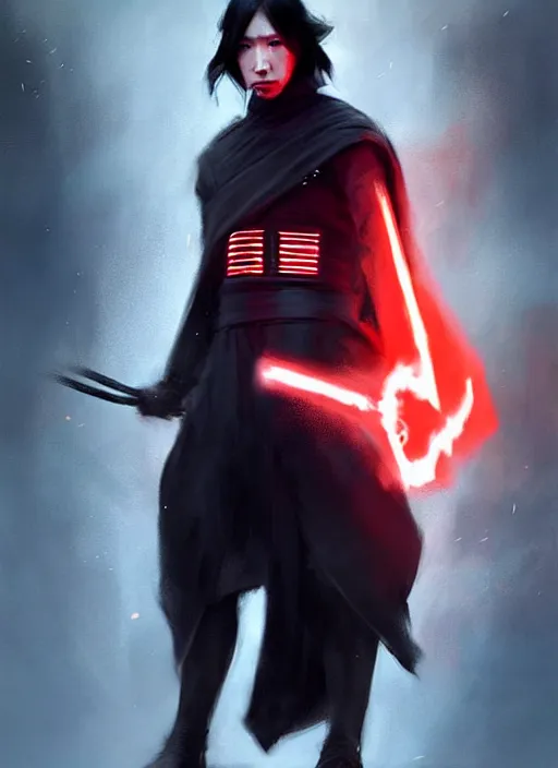 Image similar to male cosplayer wearing costume that is a mix of wei wuxian from the untamed and kylo ren. art by greg rutkowski, art by pascal blanche. crisp quality. digital photography. trending in deviantart.