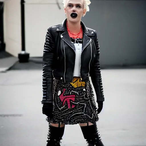 Prompt: Lisa simpson as a punk girl, wearing a leather jacket and leather boots, hyperdetailed