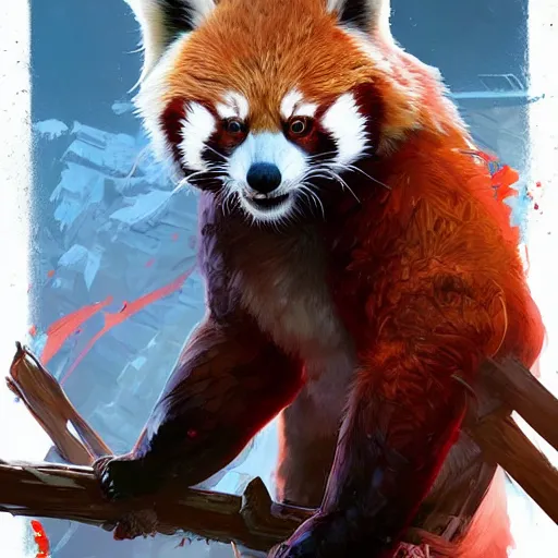 Image similar to red panda in white coat as apex legends character, digital illustration portrait design, by android jones and greg rutkowski, retrowave color scheme, detailed, cinematic lighting, wide angle action dynamic portrait