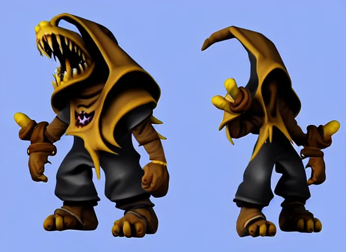 Image similar to hooded skull, with big lower troll - like fangs, stylized stl, 3 d render, activision blizzard style, hearthstone style, crash bandicoot artstyle